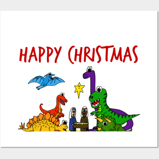 Christmas Dinosaur Nativity Jesus Funny Christian Humor Posters and Art